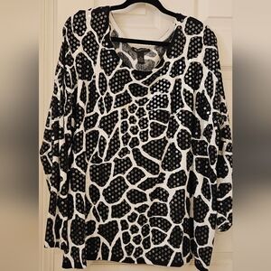 INC International Concepts Black and White Graphic Long Sleeve Blouse